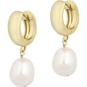 Gold Plated Pearl Huggie Hoop Earrings Lightweight Small Hoop Earrings for Women